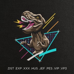 T-Rex on a dark background Machine Embroidery Design - Dinosaur Embroidery Files - 8 Sizes - Instant Download
