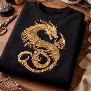 Chinese Dragon Embroidery Design, Gold Dragon Machine Embroidery File, Japanese Style Dragon, Fantasy Dragon Embroidery, Tattoo Dragon image 6