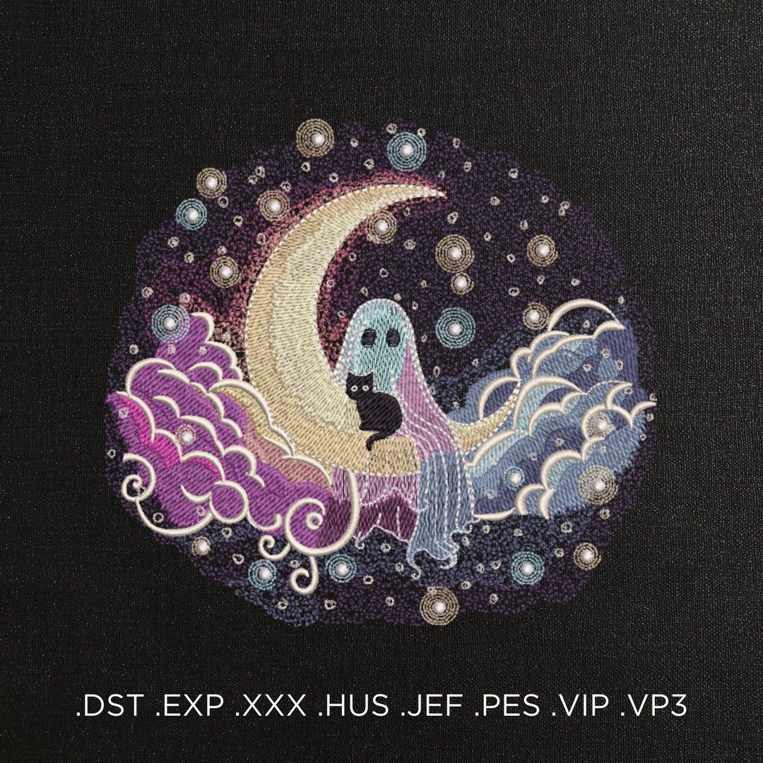 Magic Ghost on the Moon Machine Embroidery Design - Ghost in Space ...