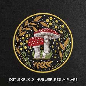 Fly agaric in the Hoop on dark background machine embroidery design - Mushrooms embroidery files - 9 sizes - Instant download