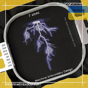 Lightning on a dark background machine embroidery design - lightning embroidery files - 7 sizes - Instant download