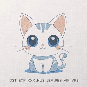 Cute Anime Cat Machine Embroidery Design, Anime Animals Embroidery Pattern, Kids Room Embroidery Decor, Cat Embroidery For Baby Clothes