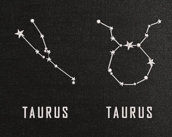 Puede incluir: Ilustración en blanco y negro de la constelación de Tauro con la palabra "Taurus" escrita debajo. El texto ".DST .EXP .XXX .HUS .JEF .PES .VIP .VP3" está escrito debajo de la constelación.