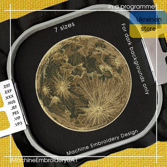 Сolored Realistic Moon Machine Embroidery Design for Dark Etsy