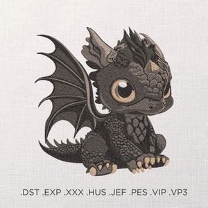Cute Baby Dragon Machine Embroidery Design - Black Baby Dragon Embroidery Files - 7 Sizes - Instant Download