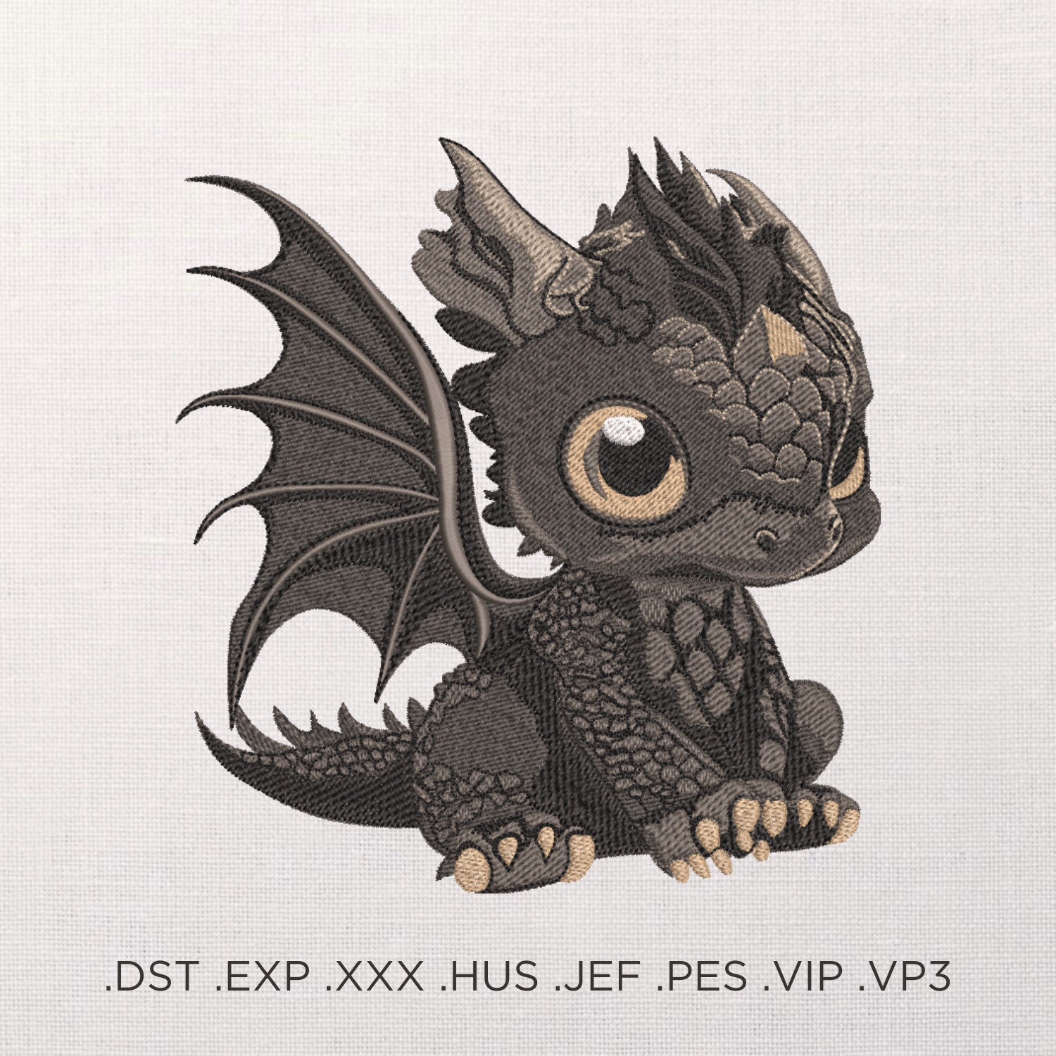 Cute Baby Dragon Machine Embroidery Design - Black Baby Dragon Embroidery Files - 7 Sizes - Instant Download