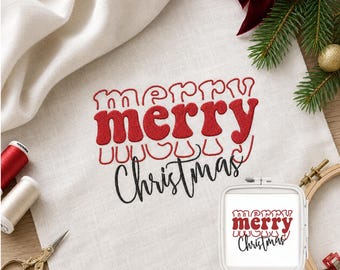 Cute Retro Merry Christmas Machine Embroidery Design, Groovy Holiday Digitized Stitch File for Small Business, Xmas Pattern PES DST
