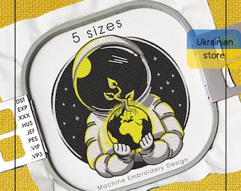 Astronaut and Earth Machine Embroidery Design - Astronaut and Moon Embroidery Files - 5 Sizes - Instant Download