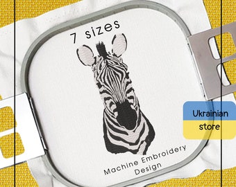 Zebra Maschinenstickerei Design - Zebra weiß auf schwarzem Hintergrund - Zebra im Licht - 5 Größen - Sofortiger Download