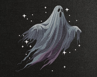 Scary Ghost Machine Embroidery Pattern, Halloween Theme Embroidery Design, Magic Ghost In Flight Embroidery Pattern, Embroidery For T-Shit