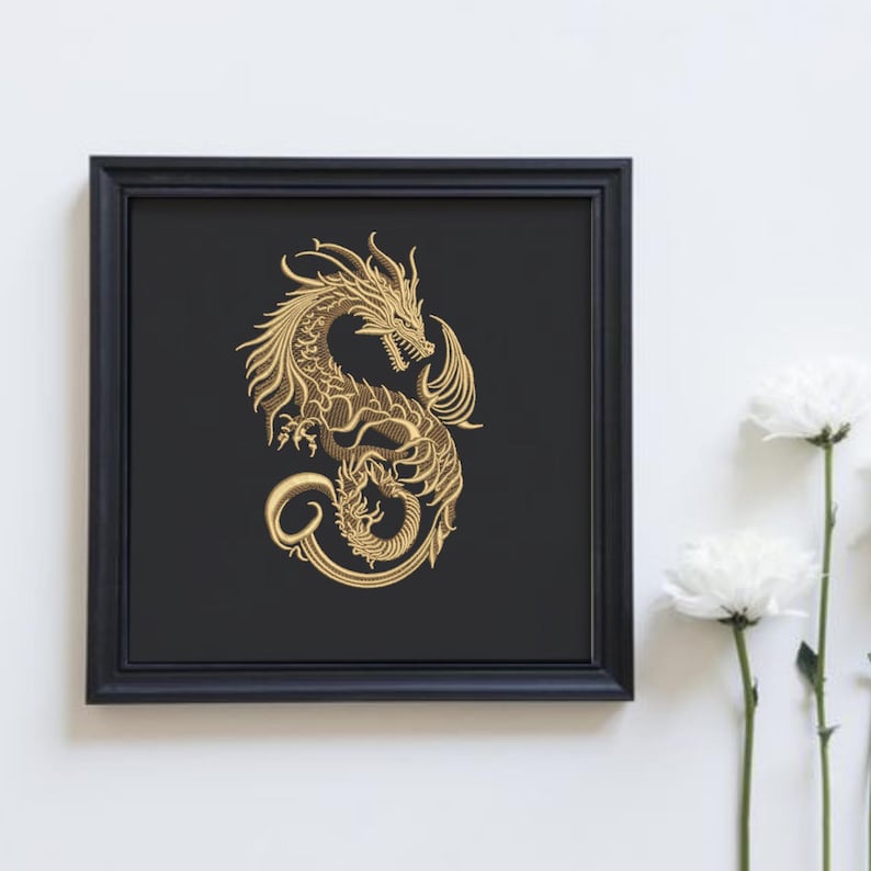 Chinese Dragon Embroidery Design, Gold Dragon Machine Embroidery File, Japanese Style Dragon, Fantasy Dragon Embroidery, Tattoo Dragon image 5