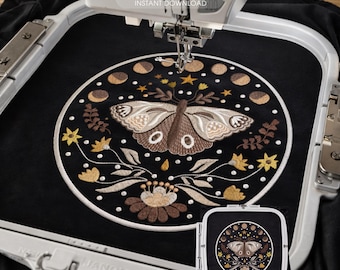 Luna Moth Embroidery Design, Celestial Moth Machine Embroidery File, Moon Phase Embroidery, Boho Moth Embroidery Design, Witchy Moth Pattern