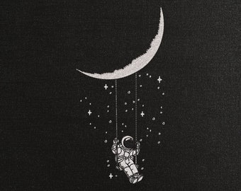 NASA MOON with Astronaut Machine Embroidery Design - Space NASA Moon Embroidery Files - Astronaut Digitize Embroidery - Instant Download