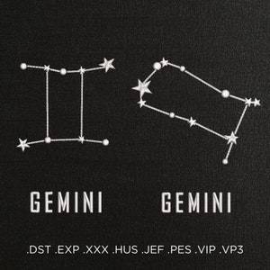 Gemini Constellation Machine Embroidery Pattern, Zodiac Embroidery Design, Astrology Star Pattern, Celestial Horoscope Embroidery for Shirt