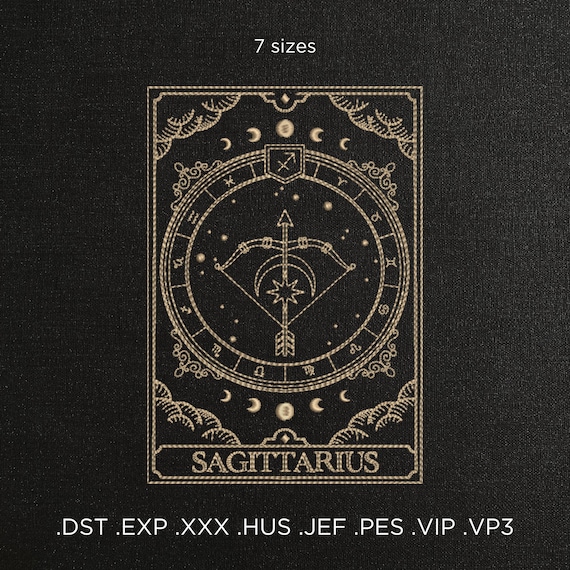 Sagittarius Zodiac Machine Embroidery Pattern, Celestial Archer Astrology Embroidery Pattern, Minimalist Star Sign Embroidery For T-Shirt