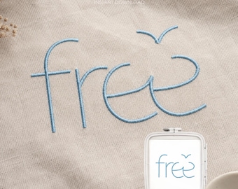 Free Bird Minimalist Embroidery Design – Outline Word Machine File