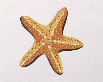 Starfish Machine Embroidery Design, Yellow Starfish Embroidery For Shirt, Sea Animals Embroidery, Realistic Starfish Embroidery For Tote Bag