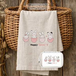 Stickdatei „Fröhlicher Osterhase“, niedliche Osterhasen in Eiern, Stickdatei für Babys, Frühlingsstickmuster, Sofort-Download