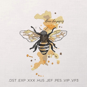Bee watercolor machine embroidery design - bee and honey embroidery files - 7 sizes - Instant download