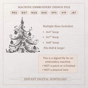 Elegant Christmas Tree Machine Embroidery Design, Filigree Xmas Digitized Stitch File for Small Business, Holiday Pattern PES DST image 2