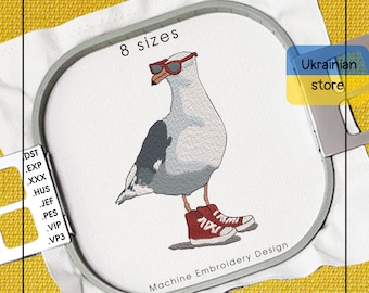 Möwe mit Brille und Turnschuhen Maschinenstickdatei - Möwen-Stickdateien - 6 Größen - Sofortiger Download