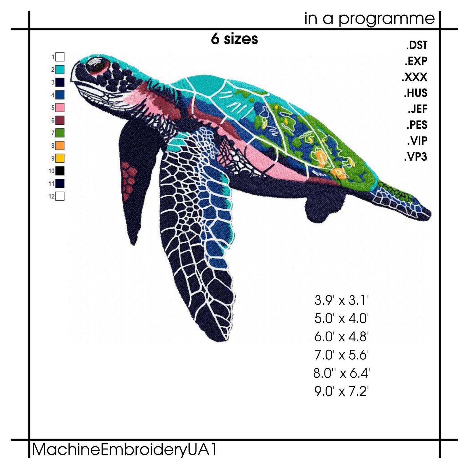 Turtle Machine Embroidery Design Sea Turtle Watercolor Embroidery Files
