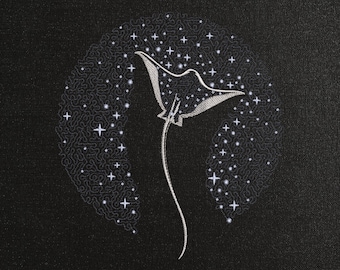 Stingray Fish in the Stars Machine Embroidery Design - Milky Way Embroidery Files - 8 Sizes - Instant Download