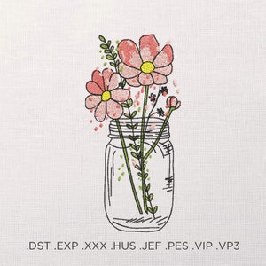 Floral Machine Embroidery Design - Watercolor Embroidery Files - Digitized Flower Embroidery - 6 Sizes - Instant Download