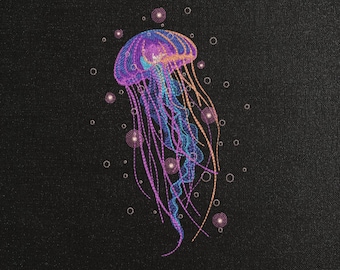 Magic Jellyfish Machine Embroidery Pattern, Purple Jellyfish Design, Shiny Embroidery Pattern, Sea Jellyfish PES File, Ocean Animals Pattern
