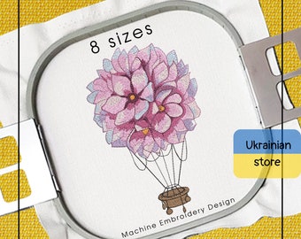 Hydrangea Machine Embroidery Design - Artistic Embroidery - flower balloon -8 sizes - Instant Download - 2 in 1