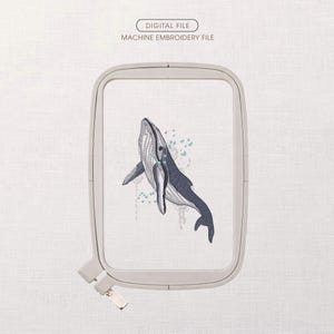 Diseño de bordado a máquina de ballena azul para telas ligeras - Archivos de bordado de ballena - 9 tamaños - Descarga instantánea