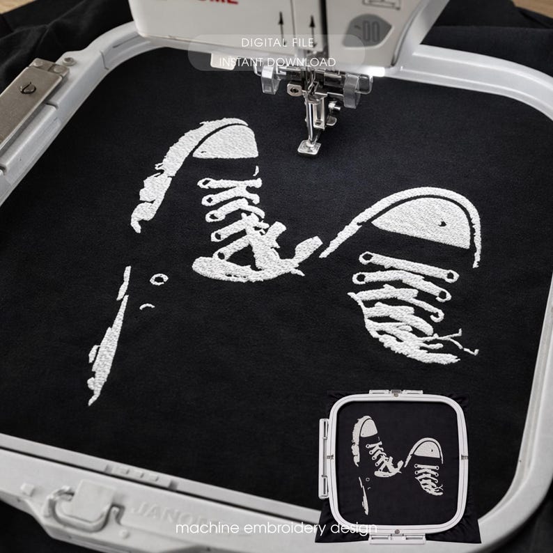 Sneaker Embroidery Design, Converse Style Shoes Embroidery File, Urban Streetwear Machine Embroidery, Sneakerhead Embroidery Design image 1