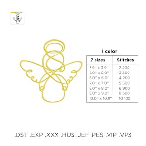 Christmas Angel Outline Embroidery Design, Angel Machine Embroidery Pattern, Holiday Angel Embroidery PES, Embroidery for Napkins or Clothes image 4