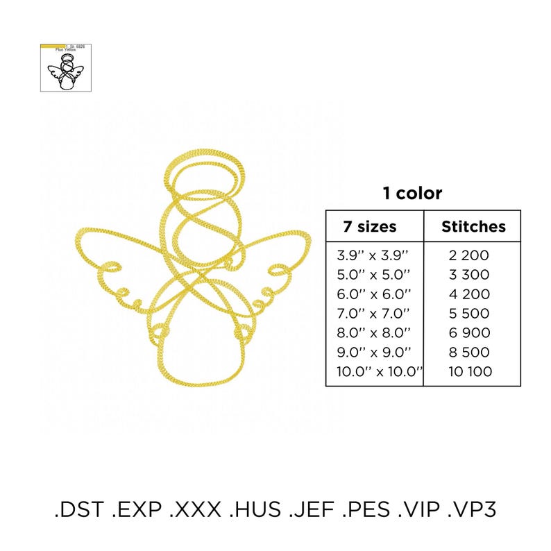 Christmas Angel Outline Embroidery Design, Angel Machine Embroidery Pattern, Holiday Angel Embroidery PES, Embroidery for Napkins or Clothes image 4