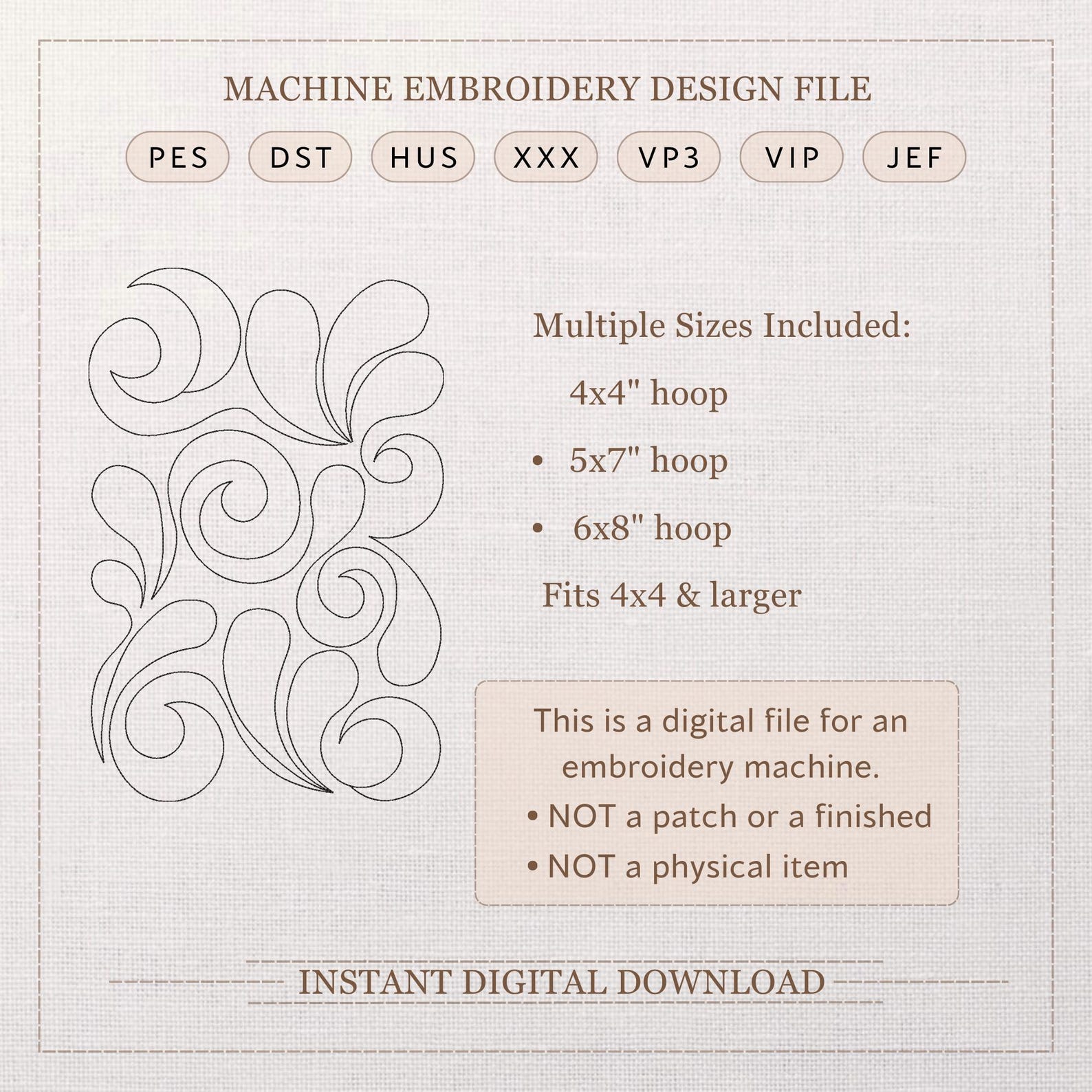 Swirl Quilt Pattern Machine Embroidery Design, Edge to Edge Quilting ...