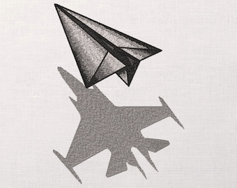 Paper Airplane Machine Embroidery Design - Airplane with shadow embroidery for men- 8 sizes - Instant Download