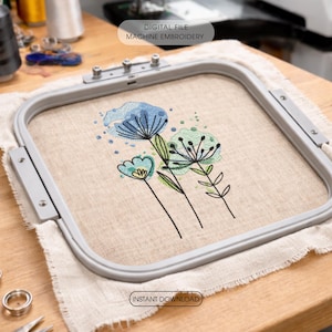 Diseño de bordado floral a máquina - Archivos de bordado en acuarela - Bordado floral digitalizado - 8 tamaños - Descarga instantánea