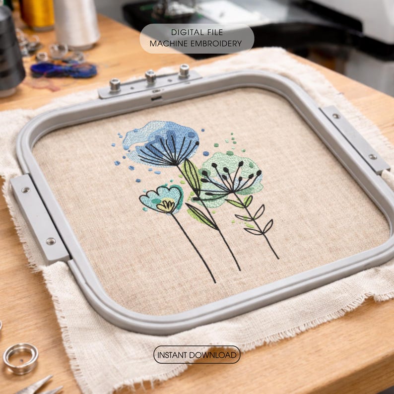 Floral Machine Embroidery Design - Watercolor Embroidery Files - Digitized Flower Embroidery - 8 Sizes - Instant Download image 1