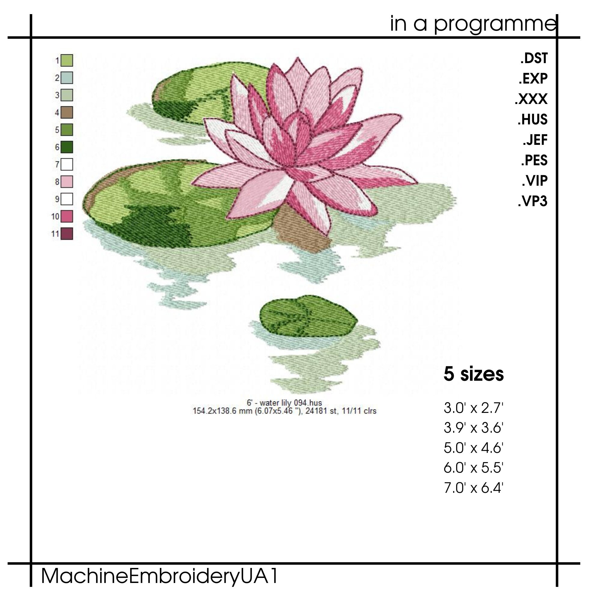 Water Lily Machine Embroidery Design Water Lily Flower Etsy