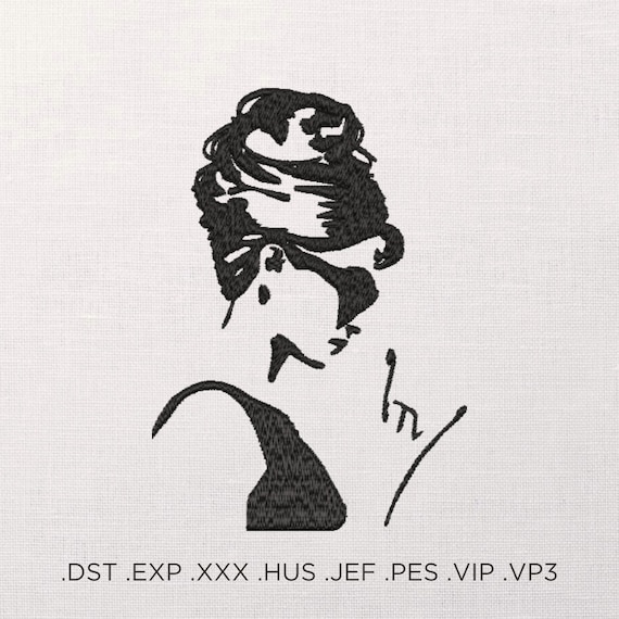Machine Embroidery Design Artist Audrey Hepburn Actress Portrait Wall Art Decor Embroidery Art INSTANT DOWNLOAD
