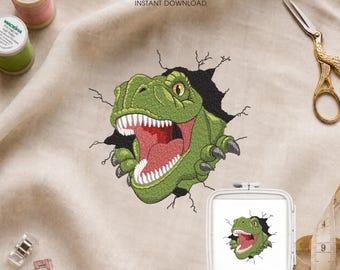 T-Rex Machine Embroidery Design, Dinosaur Embroidery File, PES DST JEF