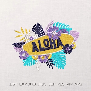 Aloha Machine Embroidery Design - Hawaiian Flowers Embroidery Files - 8 Sizes - Instant Download
