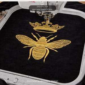 Diseño de bordado de abeja reina, archivo de bordado a máquina de abeja corona, patrón de bordado de abeja real, diseño de bordado de abeja de miel, bordado de abeja
