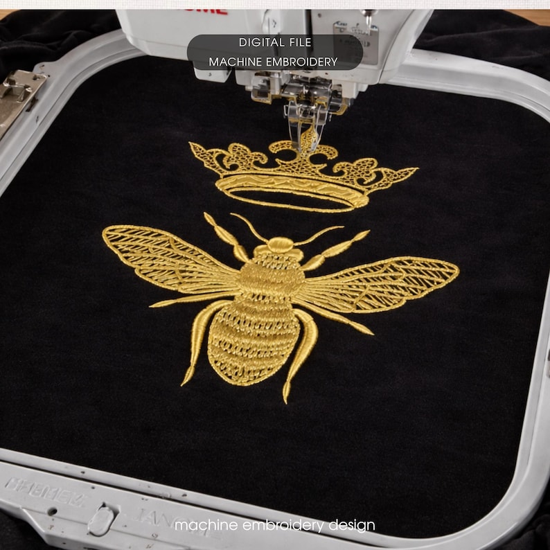 Queen Bee Embroidery Design, Crown Bee Machine Embroidery File, Royal Bee Embroidery Pattern, Honey Bee Embroidery Design, Bee Embroidery image 1