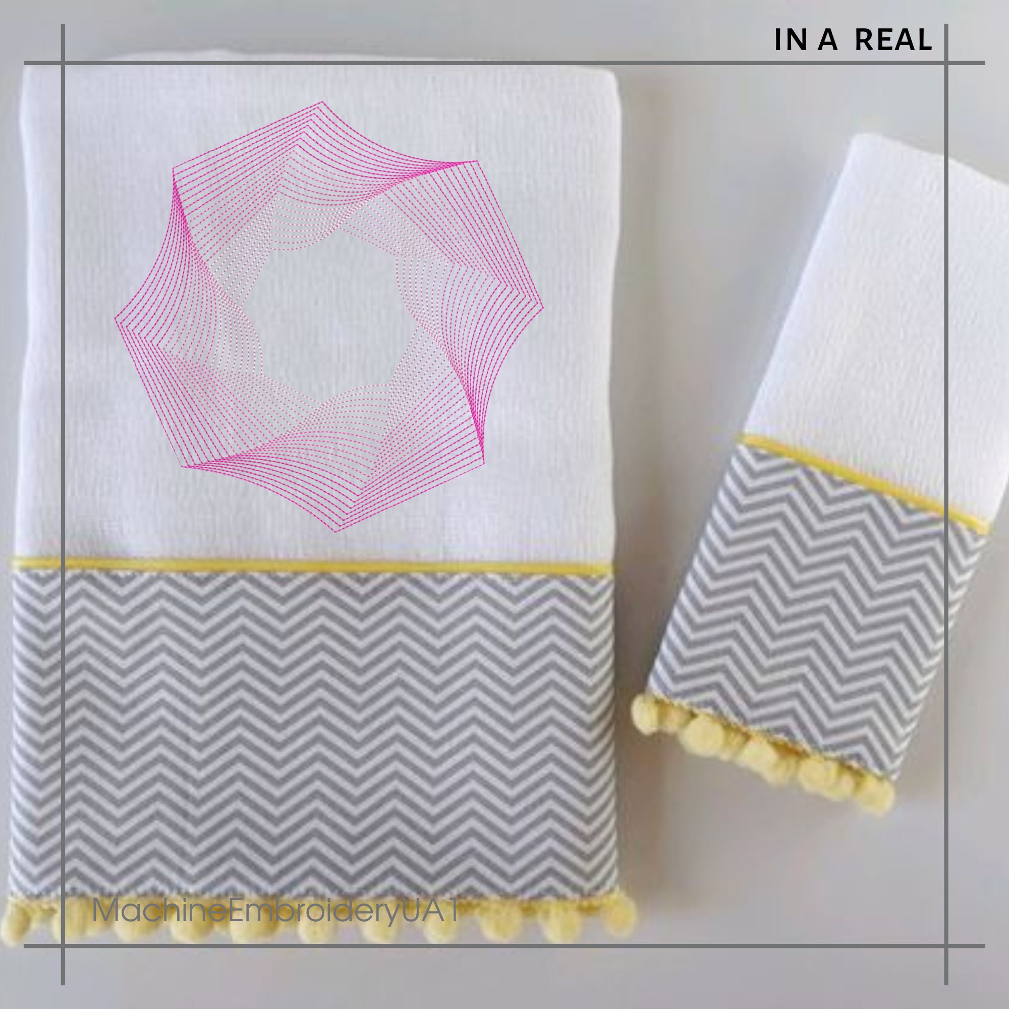 Geometric Machine Embroidery Pattern With Gradient Pink Lines, Modern ...