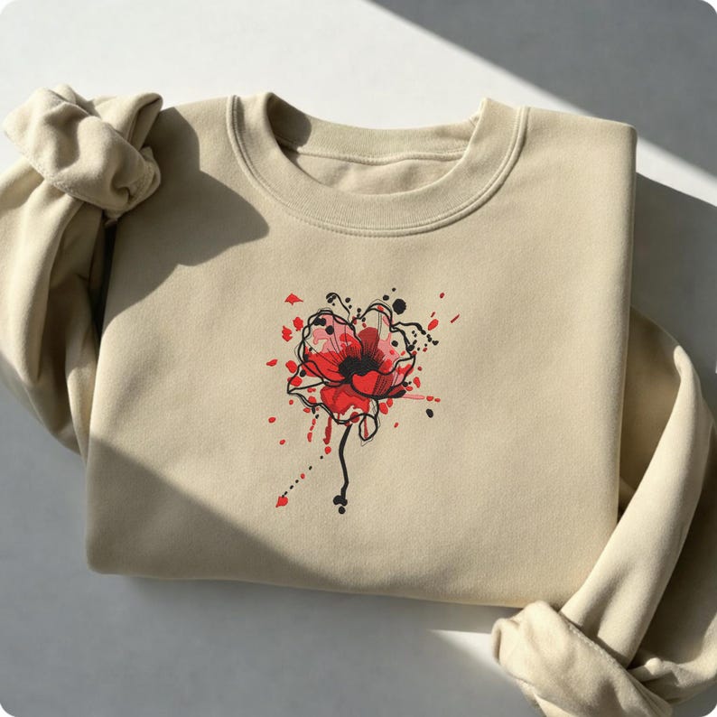 Poppy Embroidery Design File, Watercolor Flower Machine Embroidery Pattern, Floral Embroidery for Clothes, Instant Download, PES DST JEF VP3 image 5
