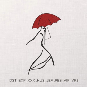 Woman With Umbrella Machine Embroidery Design, Outline Embroidery Pattern, Woman Shirt Embroidery Design, Simple Embroidery, PES Embroidery