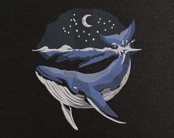 Blue Whale Machine Embroidery Design, Sea Animals Embroidery Pattern, Whale Lovers Embroidery Gift, Unique Ocean Theme Embroidery PES Files