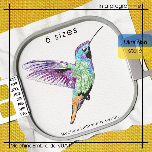 Kolibri Stickdatei - Kolibri Paradiesvogel Stickdatei - 6 Größen - Sofort Download