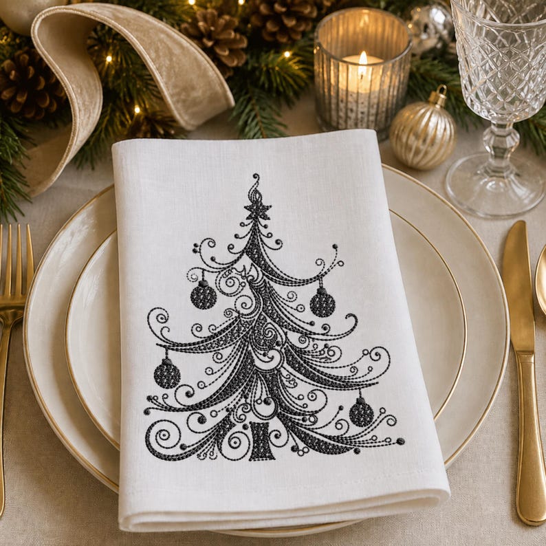 Elegant Christmas Tree Machine Embroidery Design, Filigree Xmas Digitized Stitch File for Small Business, Holiday Pattern PES DST image 13